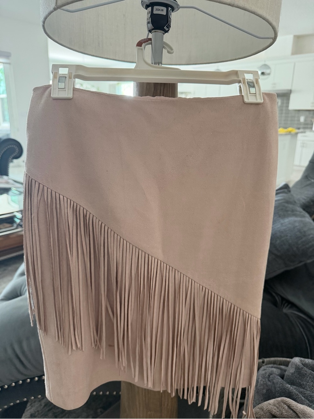 ANTONIO MELANI Blush Pink Suede Fringe Mini Skirt